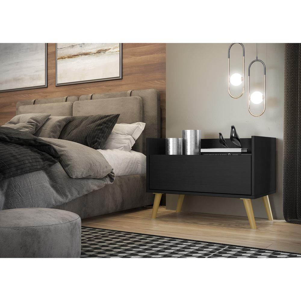Mesa de Cabeceira 80 cm c/ Pés Retrô Multimóveis Preta/Natural