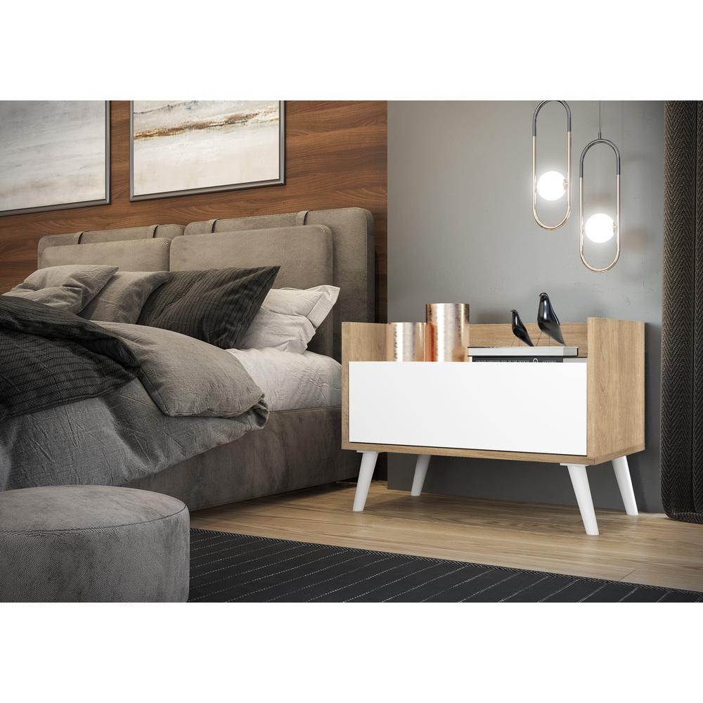 Mesa de Cabeceira 80 cm c/ Pés Retrô Multimóveis Rustic/Branco