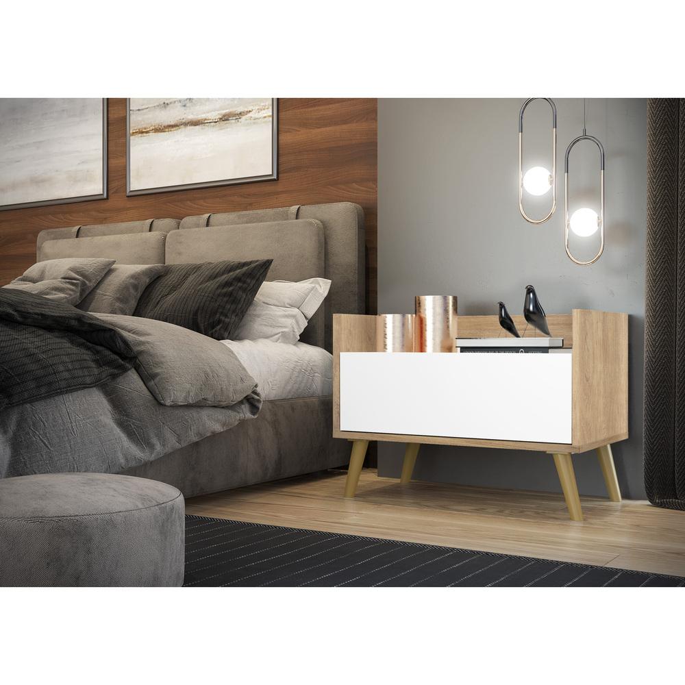 Mesa de Cabeceira 80 cm c/ Pés Retrô Multimóveis Rustic/Branco/Natural