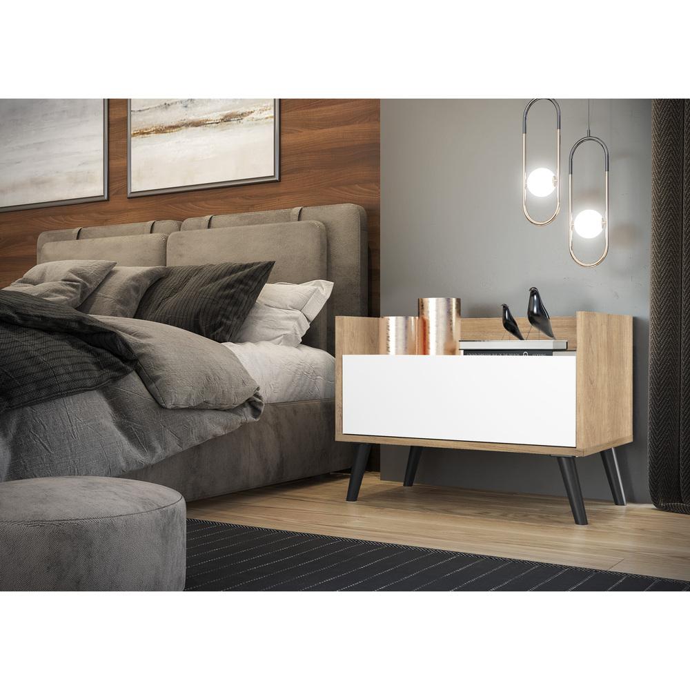 Mesa de Cabeceira 80 cm c/ Pés Retrô Multimóveis Rustic/Branco/Preto