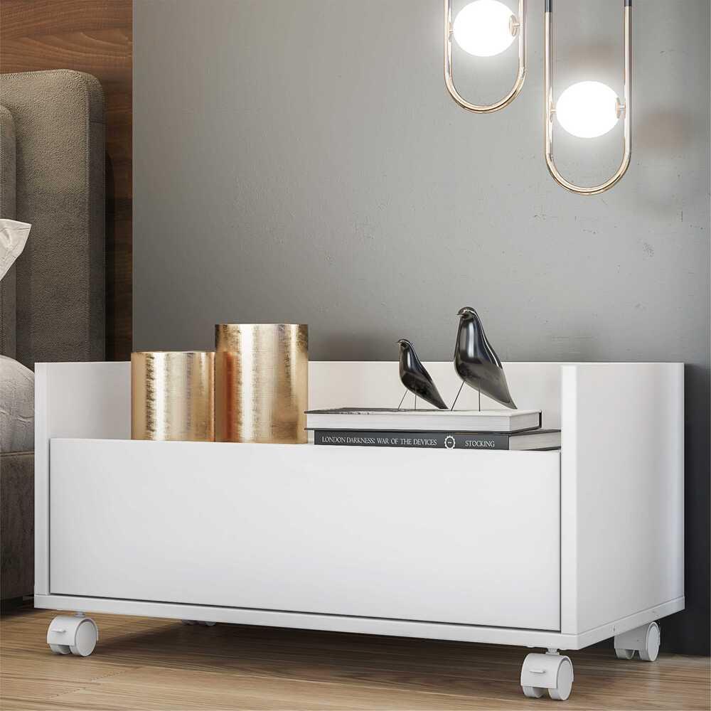 Mesa de Cabeceira 80 cm c/ Rodízios Multimóveis Branca