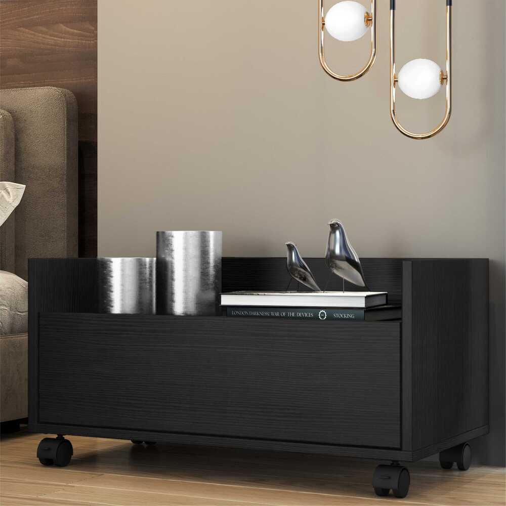 Mesa de Cabeceira 80 cm c/ Rodízios Multimóveis Preta
