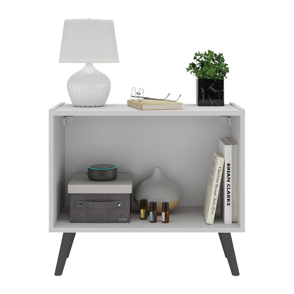 Mesa de Cabeceira Retrô 2 Portas Multimóveis MP4133 Branca/Preta