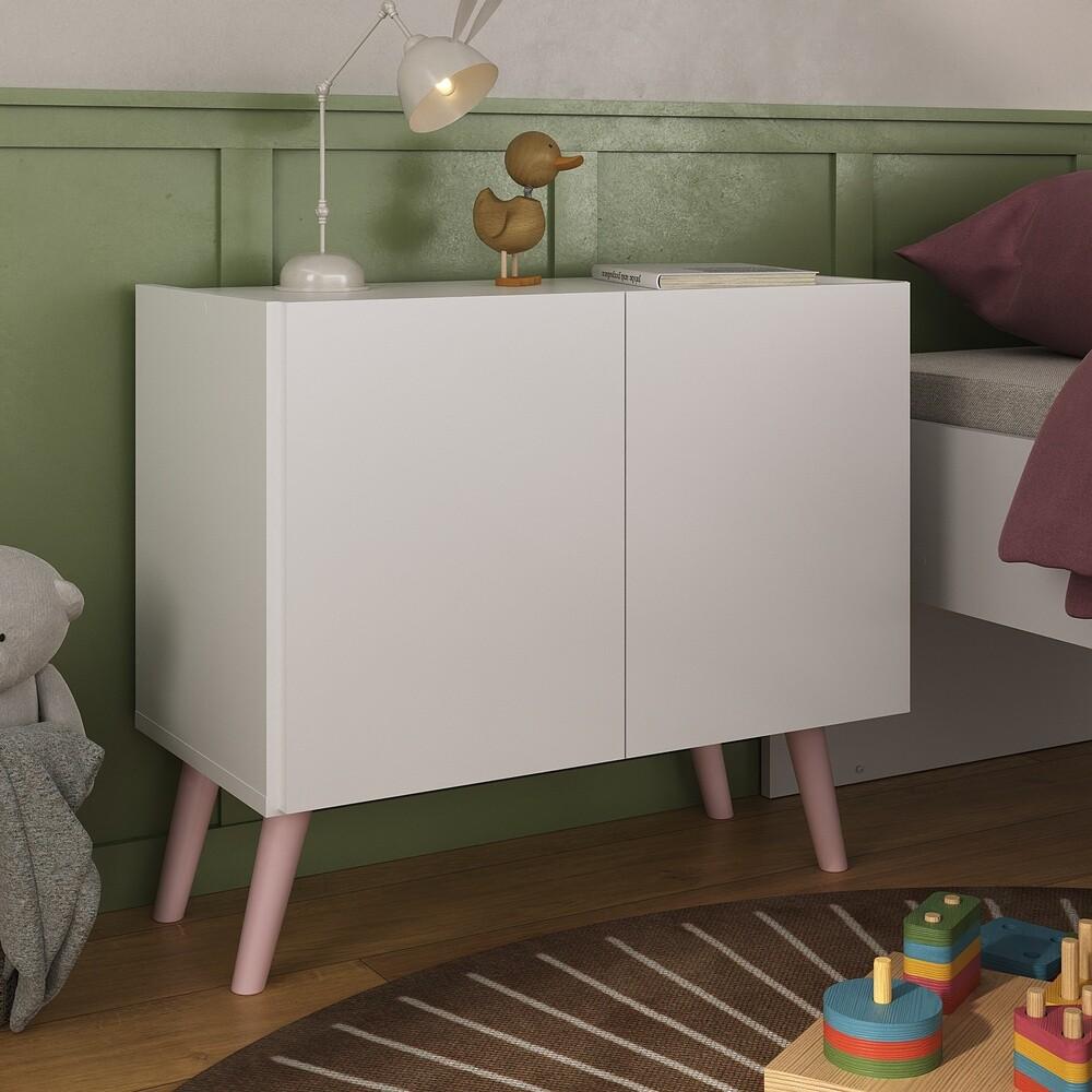 Mesa de Cabeceira Retrô 2 Portas Multimóveis MP4133 Branca/Rosa