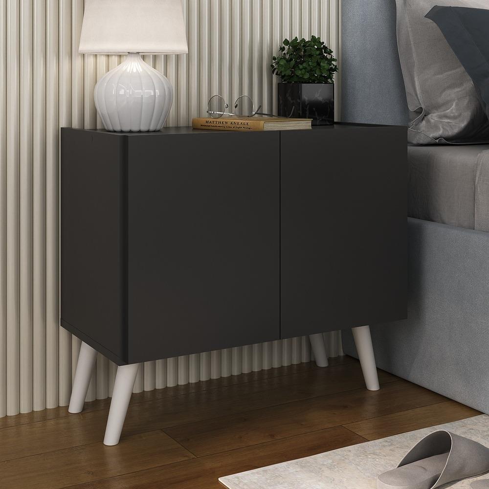 Mesa de Cabeceira Retrô 2 Portas Multimóveis MP4133 Preta/Branca