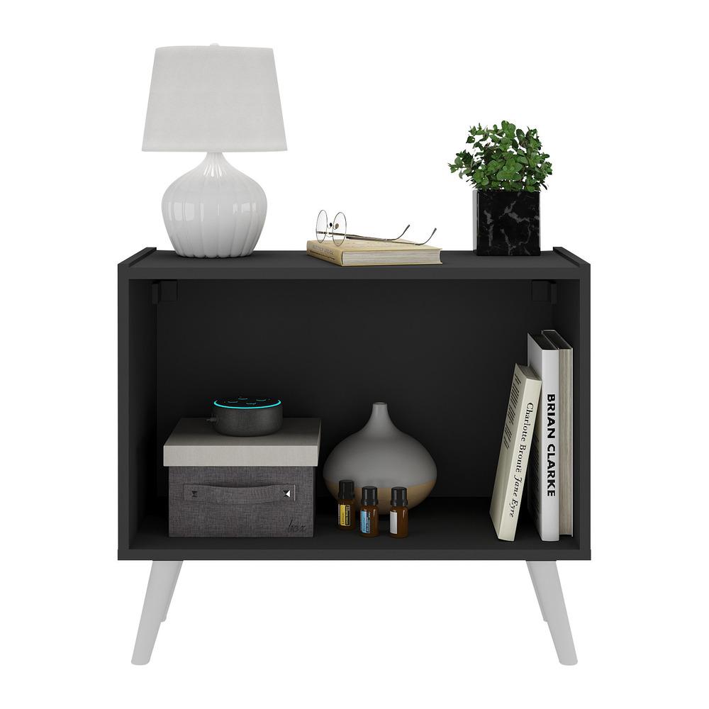 Mesa de Cabeceira Retrô 2 Portas Multimóveis MP4133 Preta/Branca