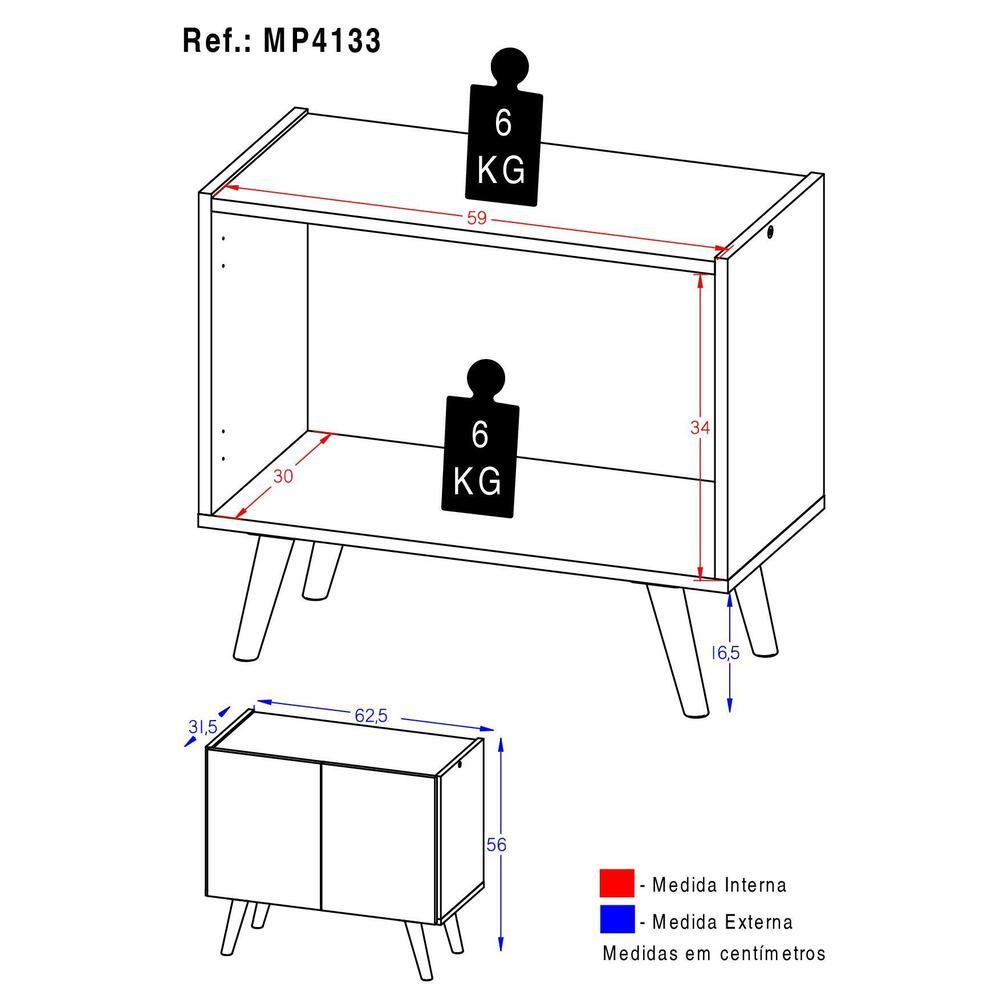 Mesa de Cabeceira Retrô 2 Portas Multimóveis MP4133 Preta/Cinza