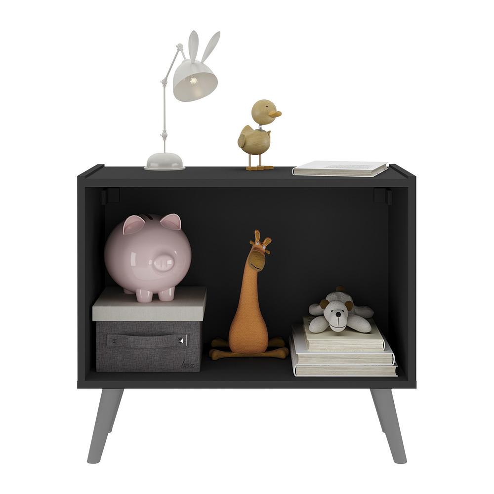 Mesa de Cabeceira Retrô 2 Portas Multimóveis MP4133 Preta/Cinza
