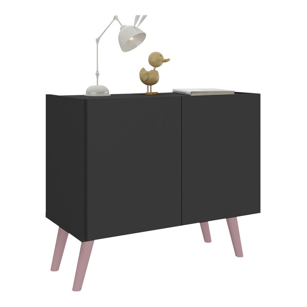 Mesa de Cabeceira Retrô 2 Portas Multimóveis MP4133 Preta/Rosa