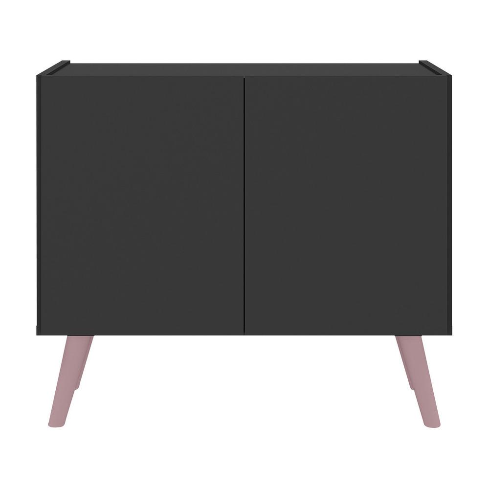 Mesa de Cabeceira Retrô 2 Portas Multimóveis MP4133 Preta/Rosa