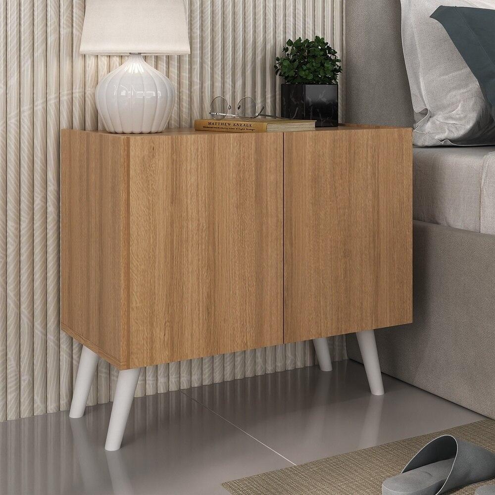 Mesa de Cabeceira Retrô 2 Portas Multimóveis MP4133 Rustic/Branca