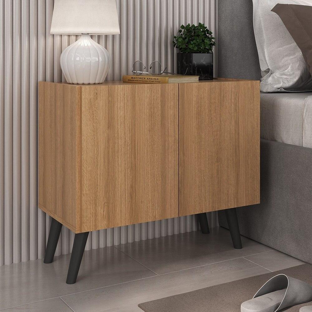 Mesa de Cabeceira Retrô 2 Portas Multimóveis MP4133 Rustic/Preta