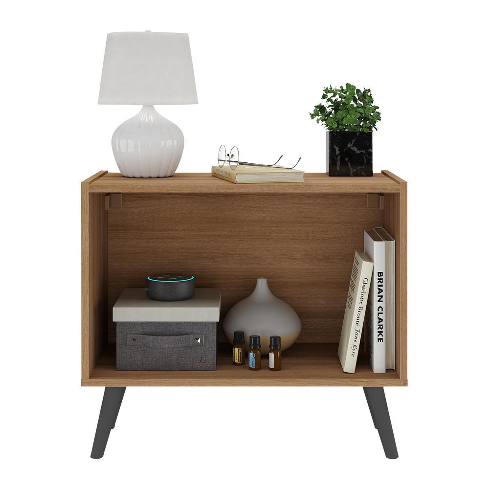 Mesa de Cabeceira Retrô 2 Portas Multimóveis MP4133 Rustic/Preta