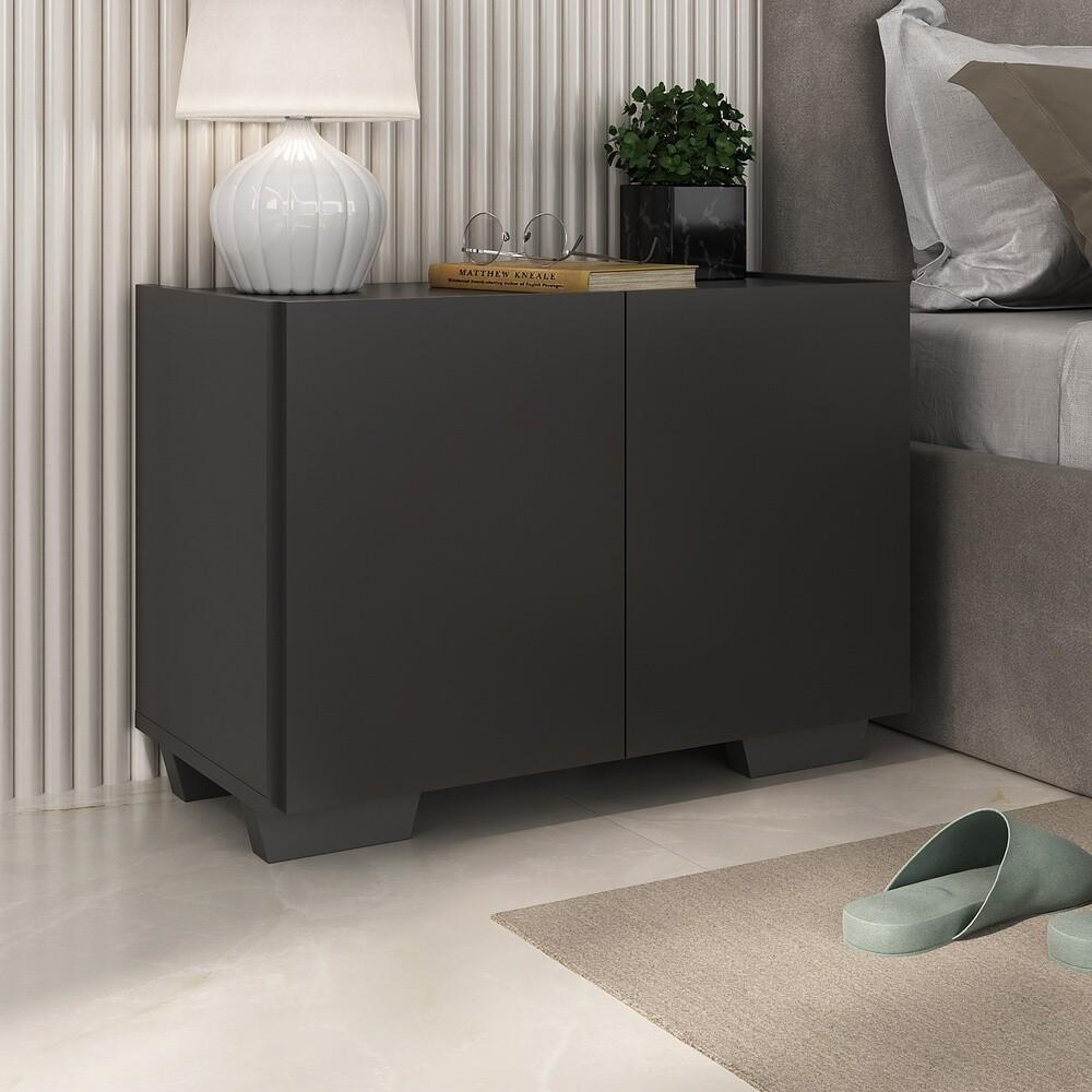 Mesa de Cabeceira com Pés 2 Portas Multimóveis MP4134 Preta