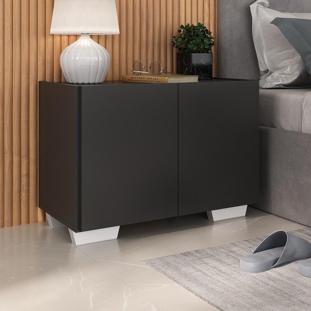 Mesa de Cabeceira com Pés 2 Portas Multimóveis MP4134 Preta/Branca