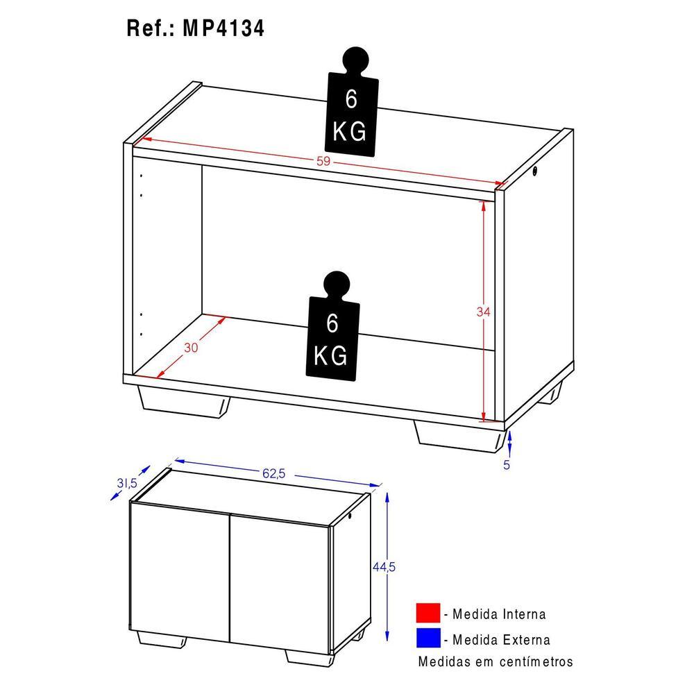 Mesa de Cabeceira com Pés 2 Portas Multimóveis MP4134 Preta/Branca