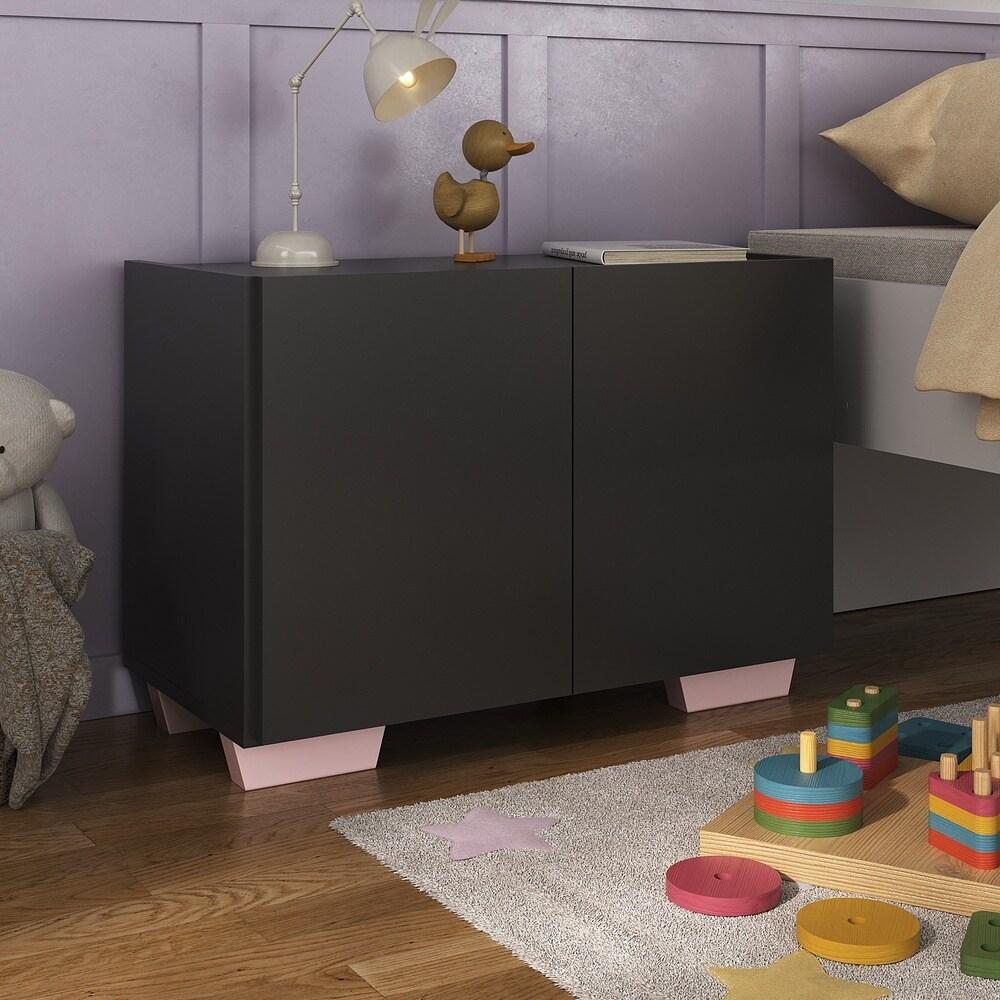 Mesa de Cabeceira com Pés 2 Portas Multimóveis MP4134 Preta/Rosa