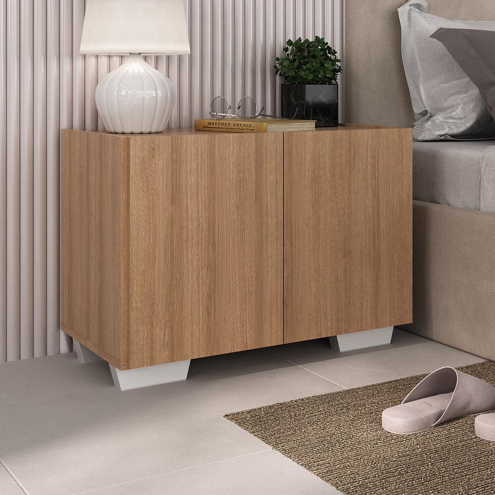 Mesa de Cabeceira com Pés 2 Portas Multimóveis MP4134 Rustic/Branca