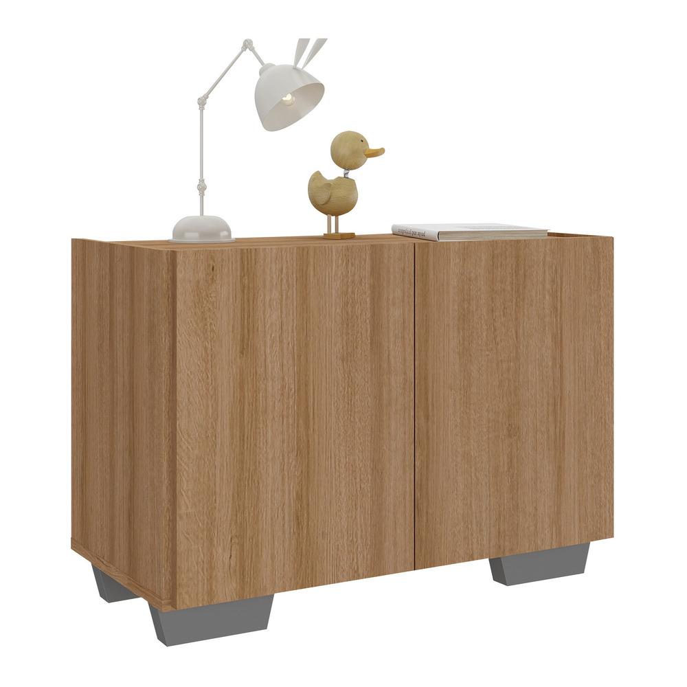 Mesa de Cabeceira com Pés 2 Portas Multimóveis MP4134 Rustic/Cinza