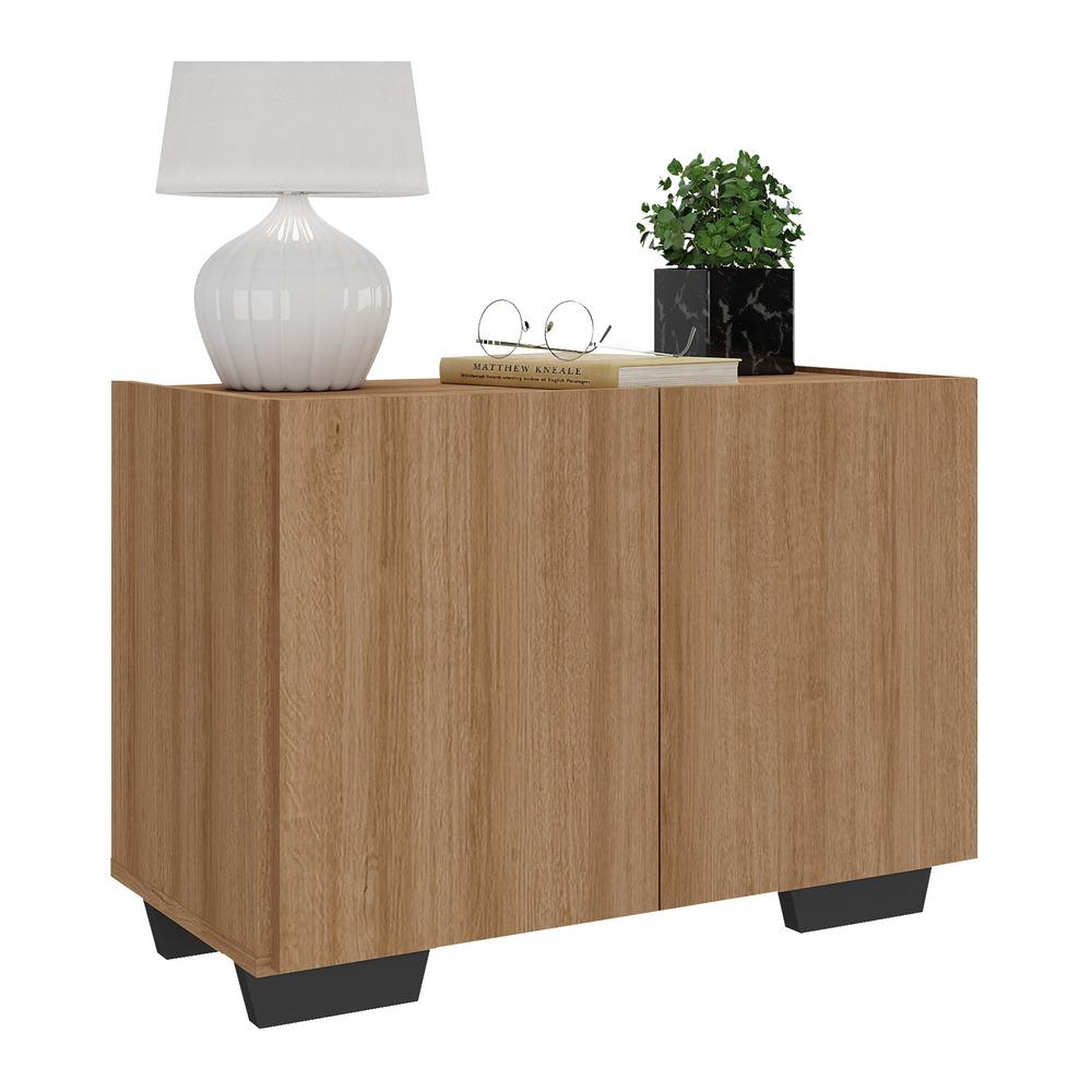 Mesa de Cabeceira com Pés 2 Portas Multimóveis MP4134 Rustic/Preta