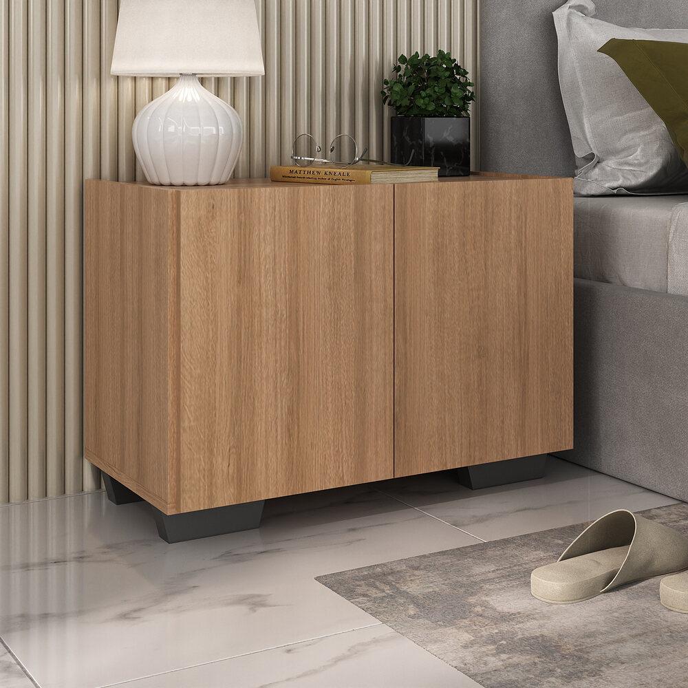 Mesa de Cabeceira com Pés 2 Portas Multimóveis MP4134 Rustic/Preta
