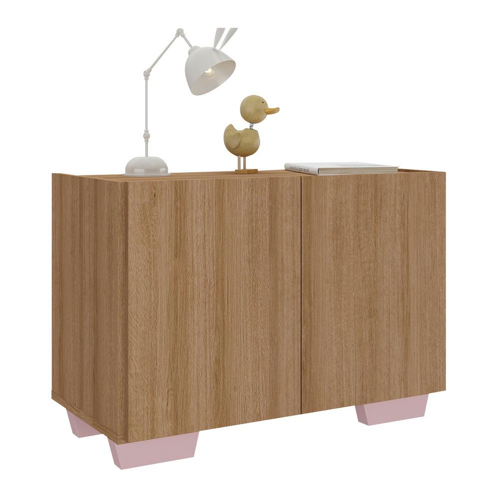 Mesa de Cabeceira com Pés 2 Portas Multimóveis MP4134 Rustic/Rosa