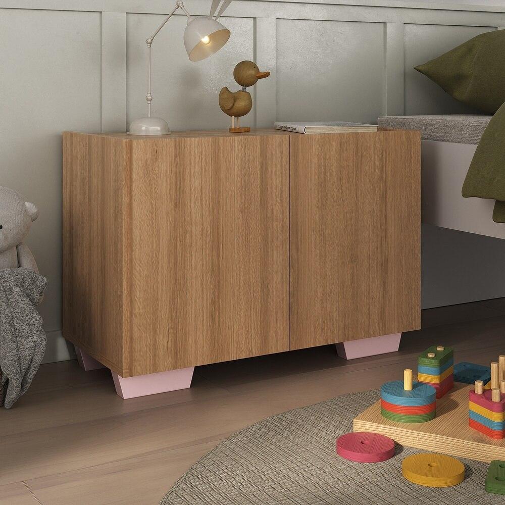 Mesa de Cabeceira com Pés 2 Portas Multimóveis MP4134 Rustic/Rosa