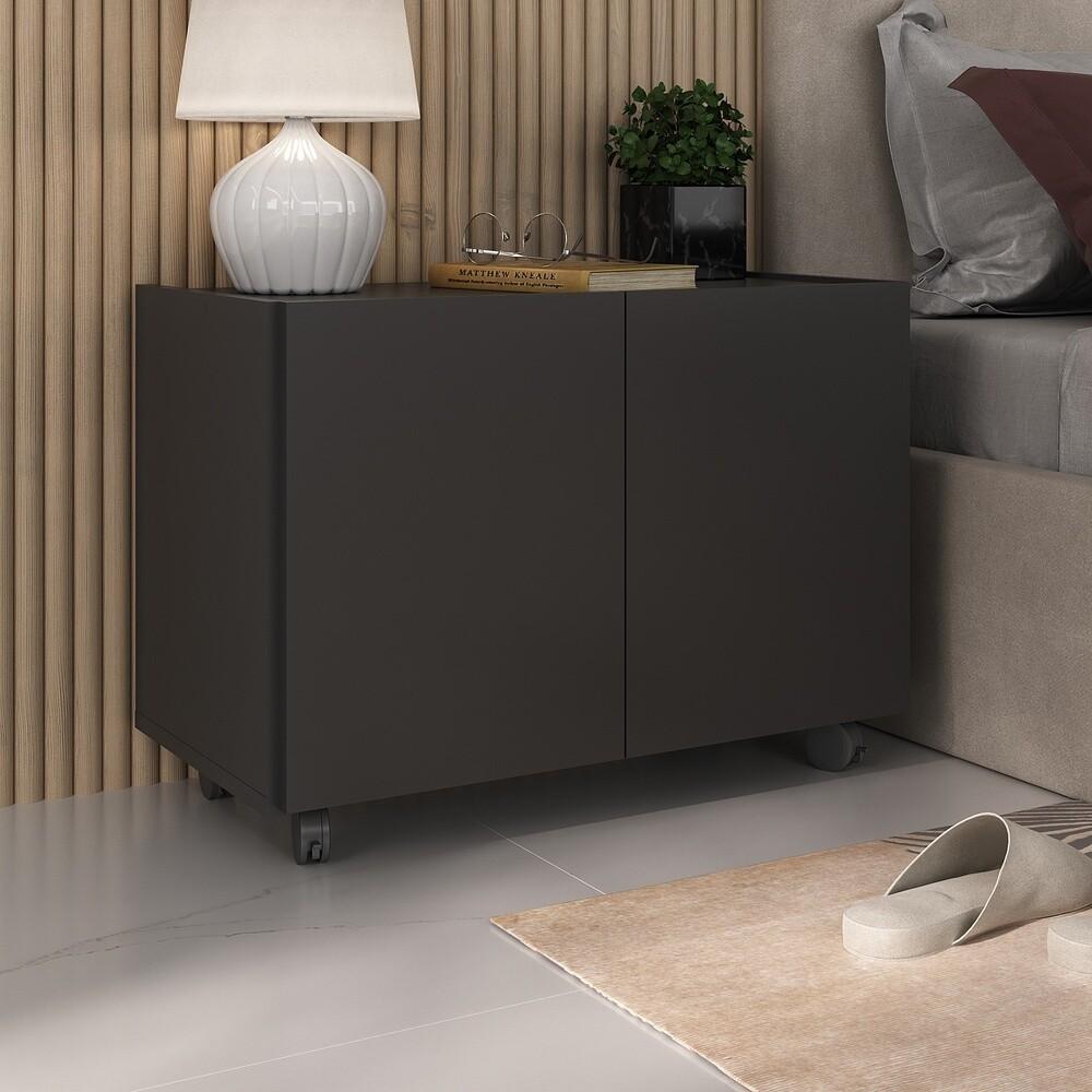 Mesa de Cabeceira com Rodízios 2 Portas Multimóveis MP4131 Preta