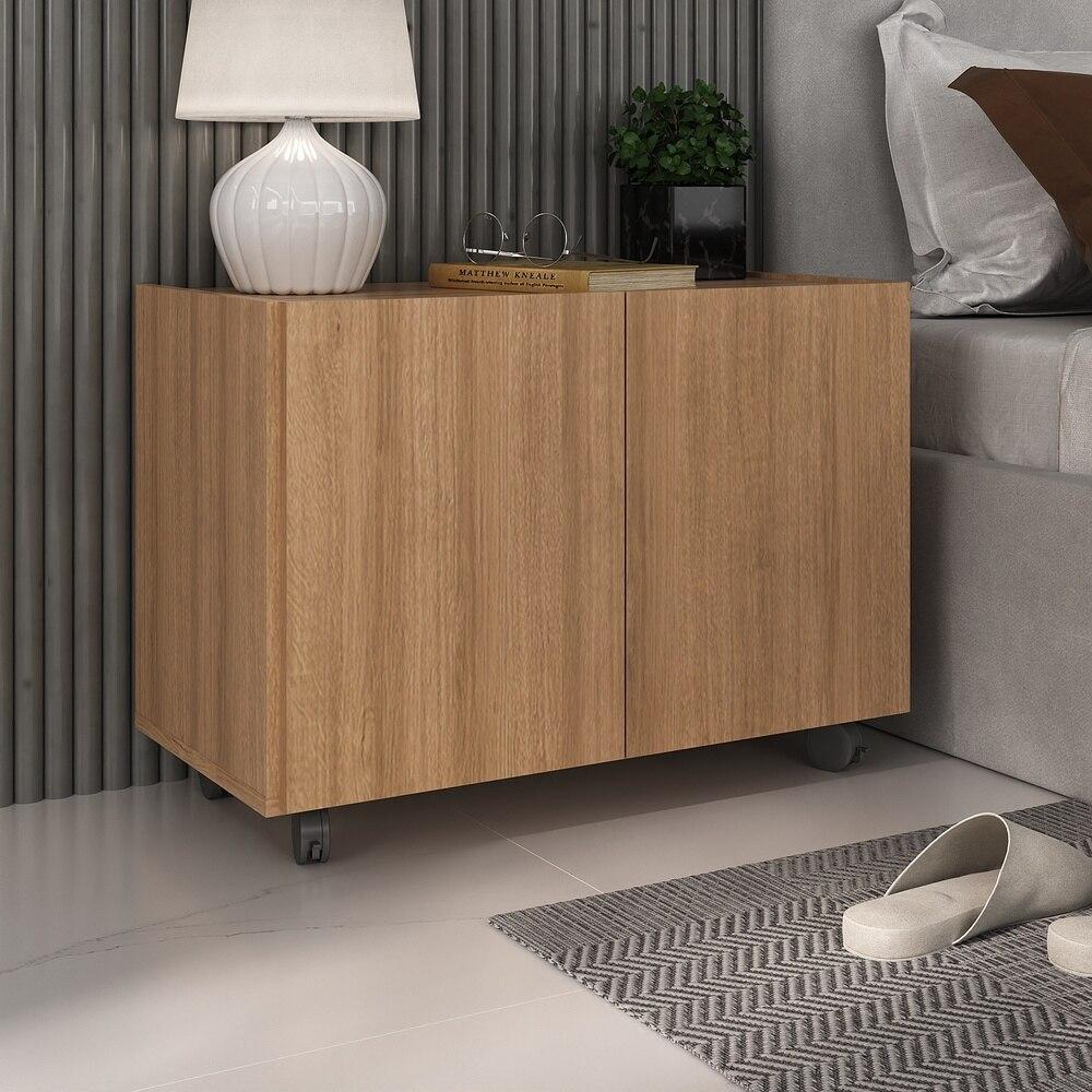 Mesa de Cabeceira com Rodízios 2 Portas Multimóveis MP4131 Rustic