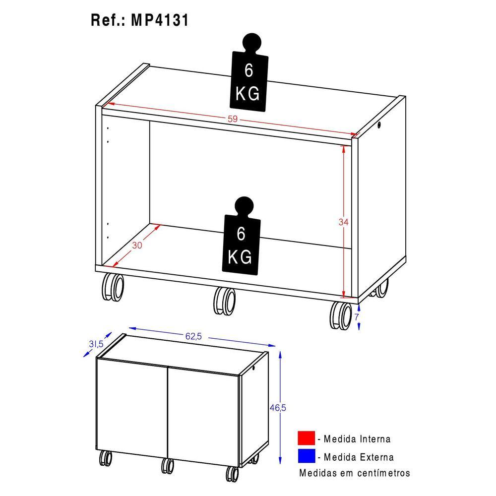 Mesa de Cabeceira com Rodízios 2 Portas Multimóveis MP4131 Rustic