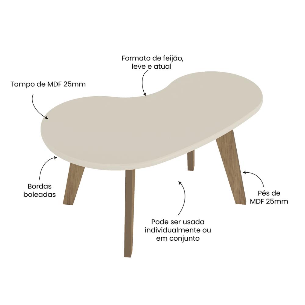 Mesa de Centro 91cm com Pés Retrô Multimóveis CR45312 Off White