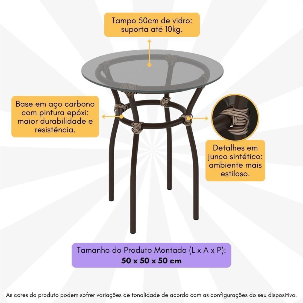 Mesa de Centro Jardim/Área de Lazer 50cm Vidro e Aço com Junco Sintético Multimóveis CR8004 Café Mesclado