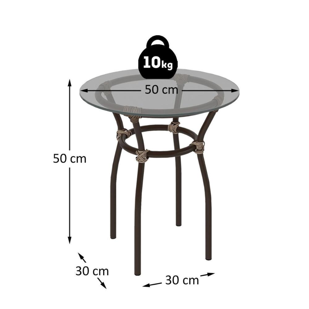 Mesa de Centro Jardim/Área de Lazer 50cm Vidro e Aço com Junco Sintético Multimóveis CR8004 Café Mesclado