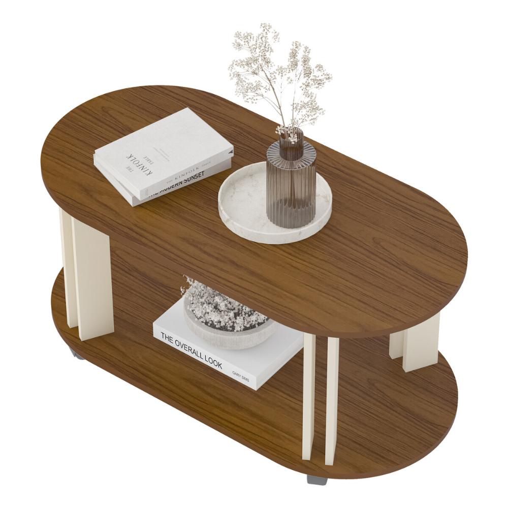 Mesa de Centro Oval 91cm com Rodízios Multimóveis CR45310 Cedro/Off White