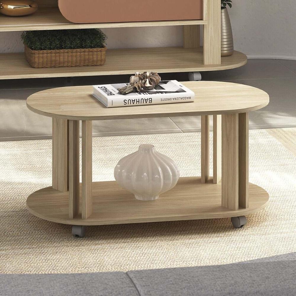Mesa de Centro Oval 91cm com Rodízios Multimóveis CR45310 Naturale
