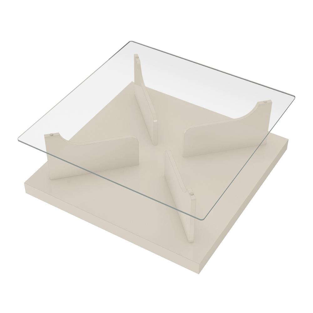 Mesa de Centro Quadrada 70cm com Vidro Multimóveis CR45305 Off White