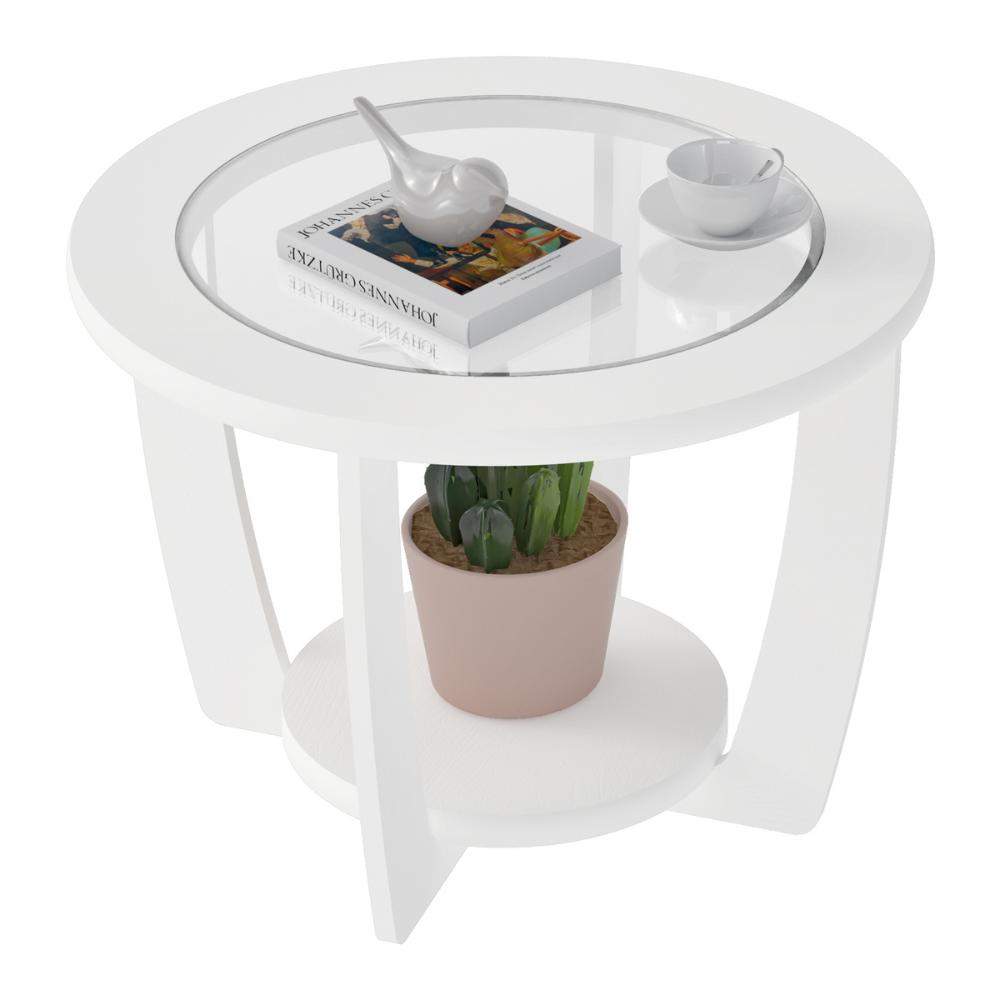 Mesa de Centro Redonda 60cm com Vidro Multimóveis CR45306 Branco