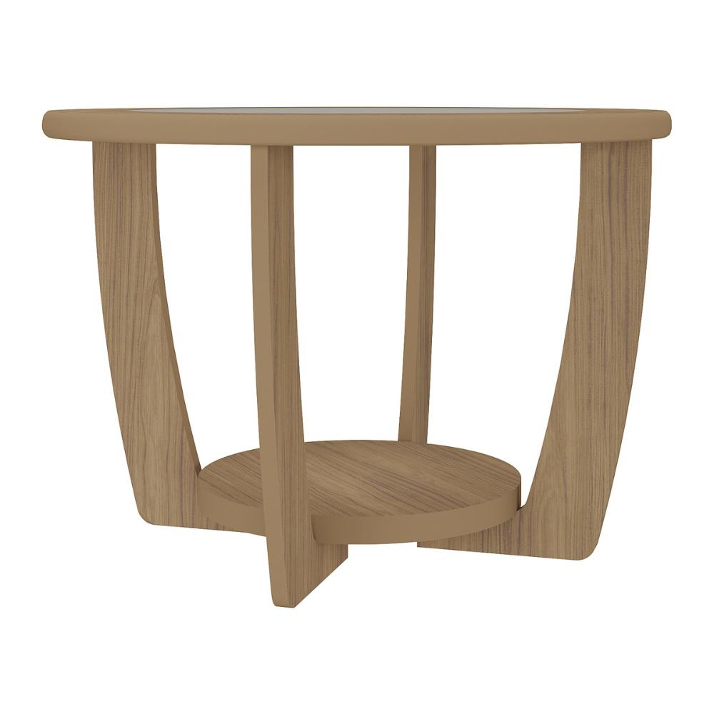Mesa de Centro Redonda 60cm com Vidro Multimóveis CR45306 Carvalho