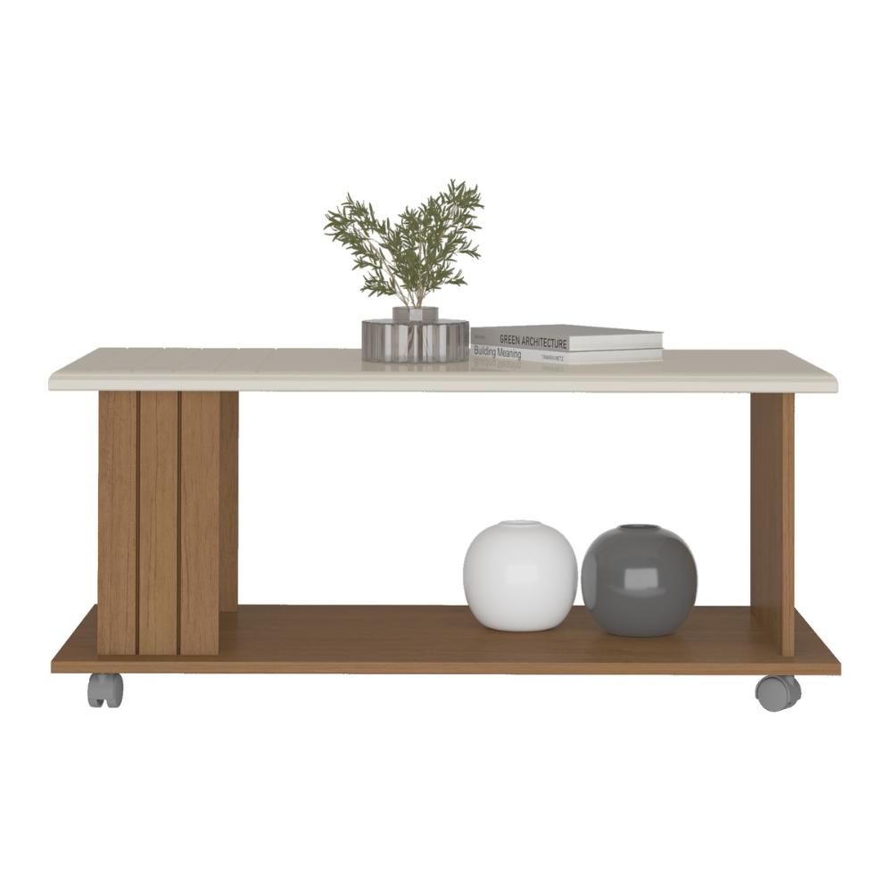 Mesa de Centro Retangular 100cm com Rodízios Multimóveis CR45309 Cinamomo/Off White