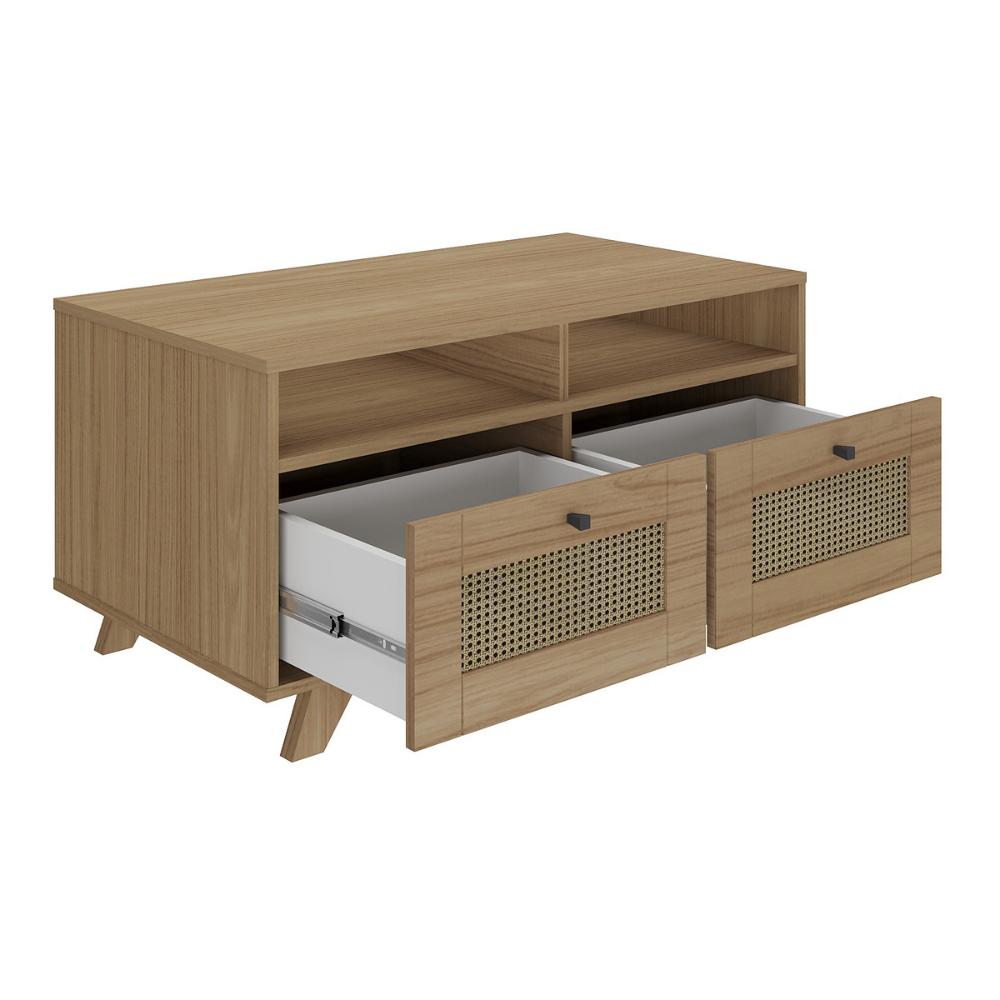 Mesa de Centro Retangular 2 Gavetas 91cm Retrô Multimóveis CR45313 Carvalho