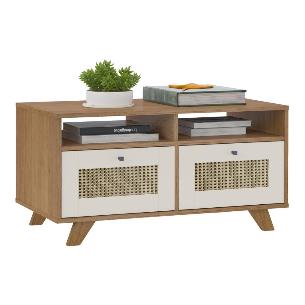 Mesa de Centro Retangular 2 Gavetas 91cm Retrô Multimóveis CR45313 Cinamomo/Off White