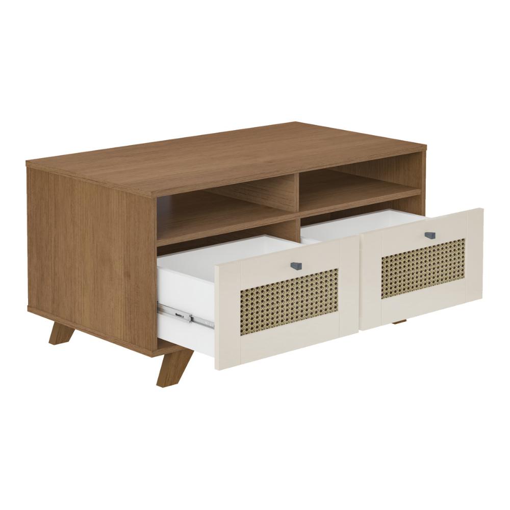 Mesa de Centro Retangular 2 Gavetas 91cm Retrô Multimóveis CR45313 Cinamomo/Off White