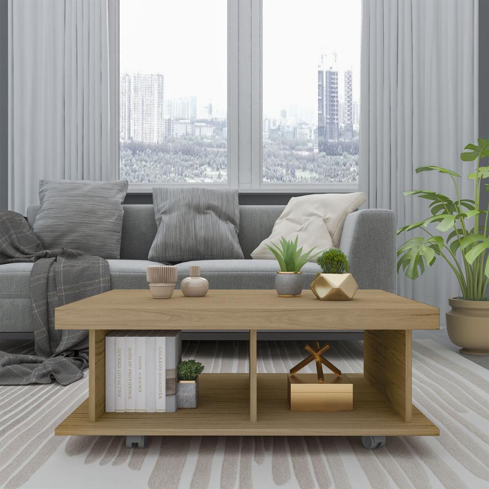 Mesa de Centro Retangular 90cm com Rodízios Multimóveis CR45307 Carvalho
