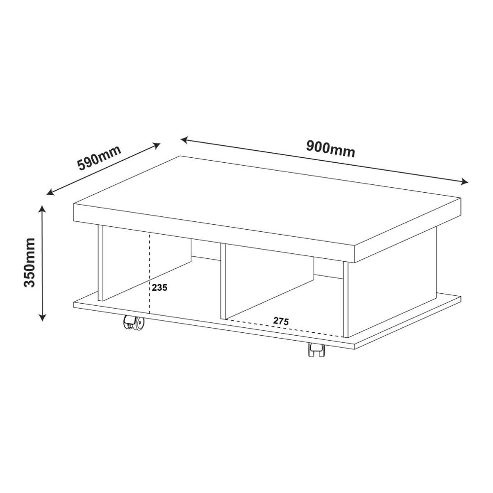 Mesa de Centro Retangular 90cm com Rodízios Multimóveis CR45307 Carvalho
