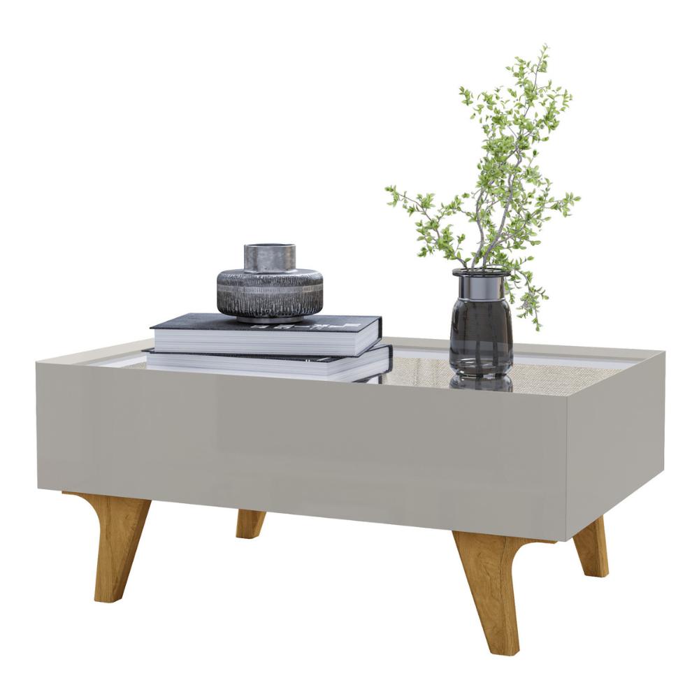 Mesa de Centro com Espelho 1 Gaveta e Pés 75cm Multimóveis CR45280 Off White