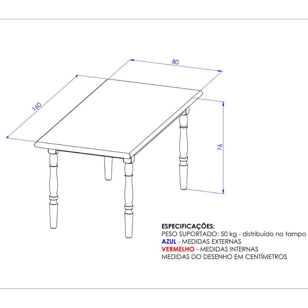 Mesa de Jantar Retangular 6 Lugares 160cm Multimóveis CR50111 Ébano/Natural