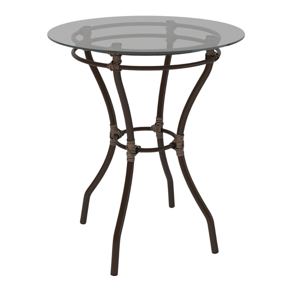 Mesa de Jardim/Área de Lazer 60cm Vidro e Aço com Junco Sintético Multimóveis CR8005 Café Mesclado