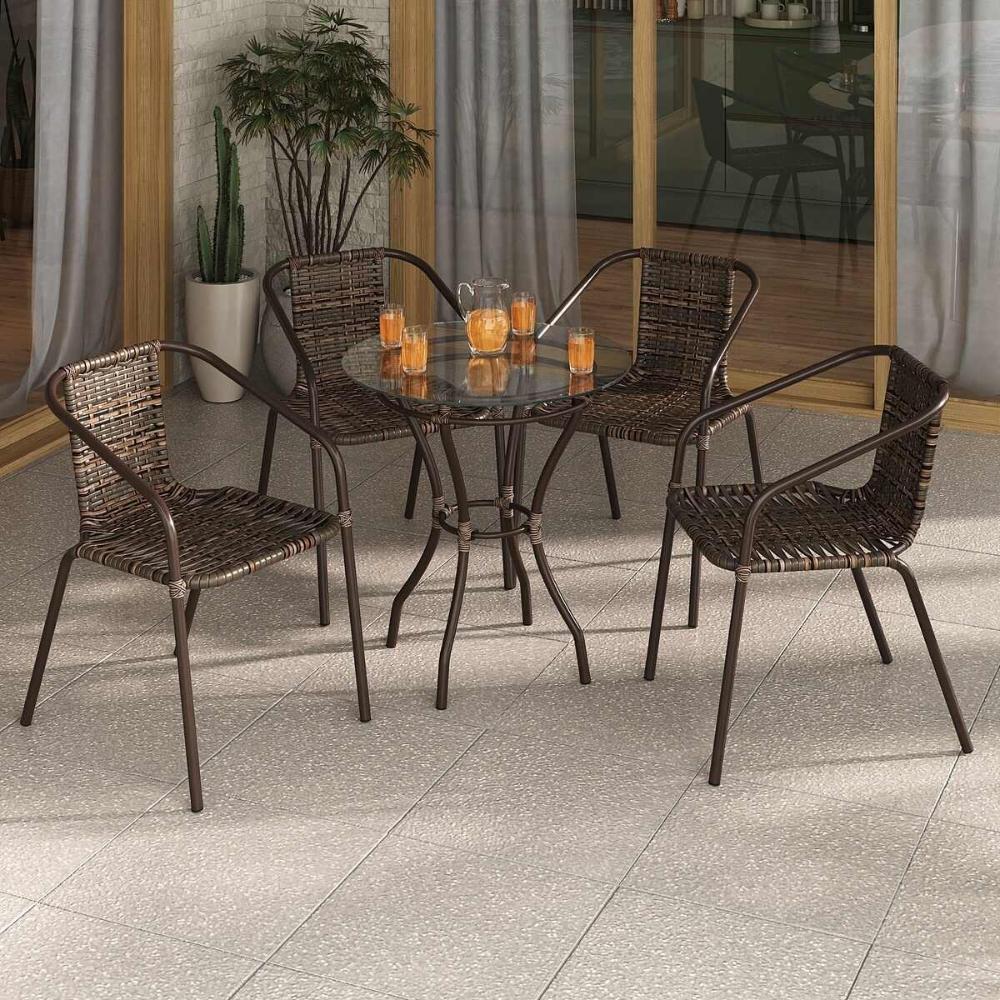 Mesa de Jardim/Área de Lazer 60cm Vidro e Aço com Junco Sintético Multimóveis CR8005 Café Mesclado