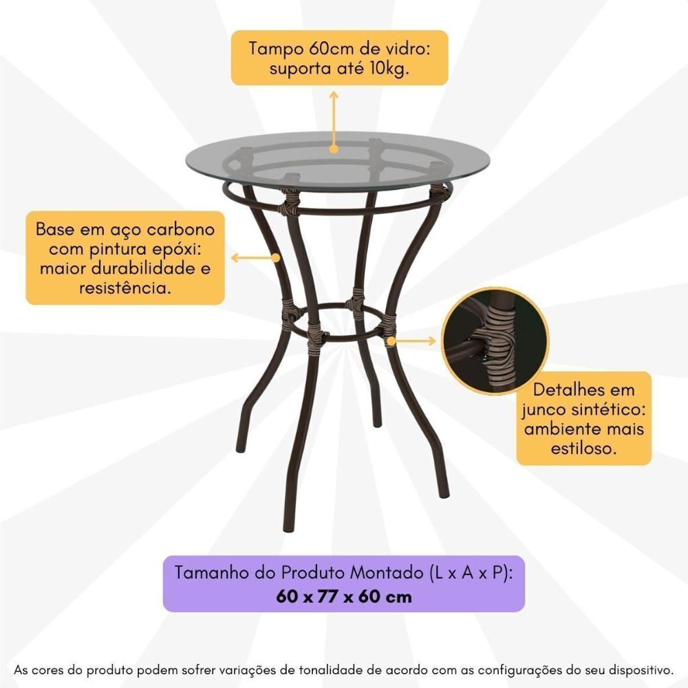 Mesa de Jardim/Área de Lazer 60cm Vidro e Aço com Junco Sintético Multimóveis CR8005 Café Mesclado