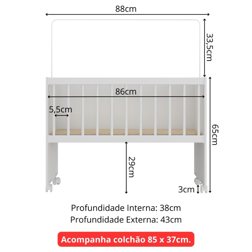 Mini Berço Moisés com Colchão Incluso e Rodízios Multimóveis MP4381C Branco